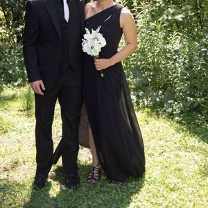 Black one-shoulder Bridesmaid dress from David's Bridal.
